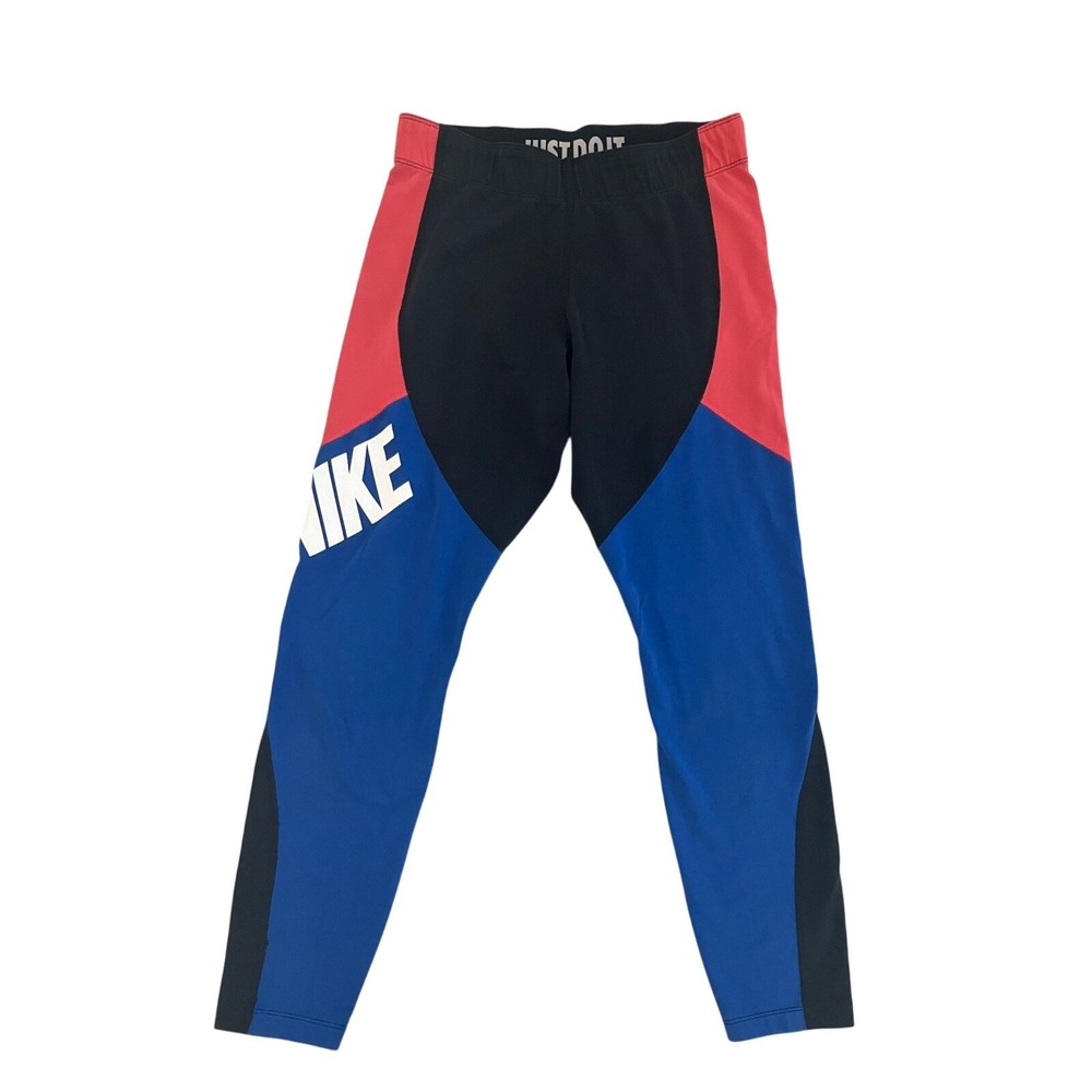 Nike Womens Colorblock Leggings Black Blue Red Just Do It Medium